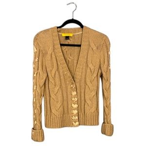 ST JOHN Tan Cable Knit Ribbon embellished Women's Sweater
